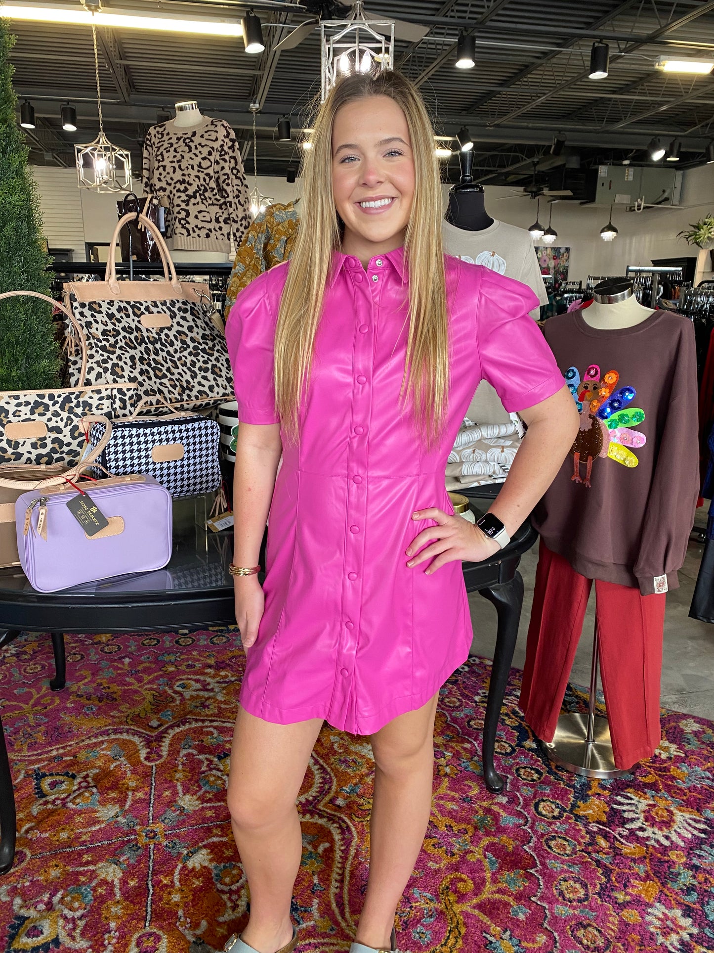 Pink Pleather Button Dress