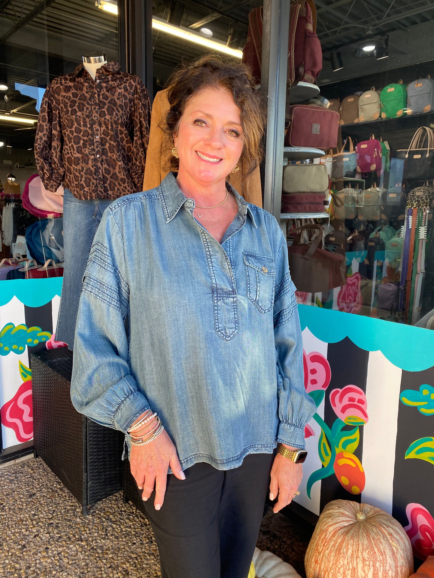 Denim Tuck Sleeve Popover