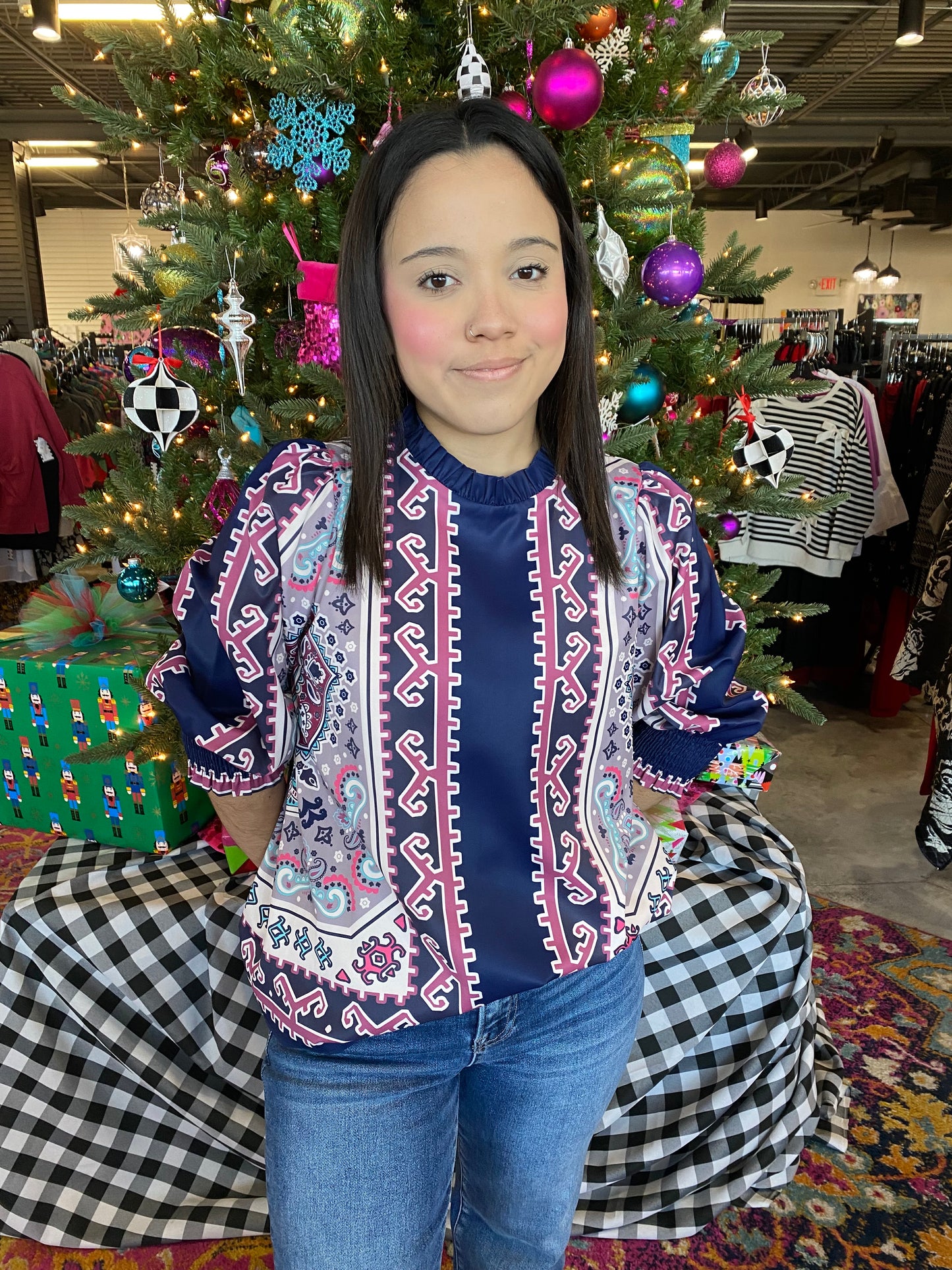 Tribal Neck Gather Blouse