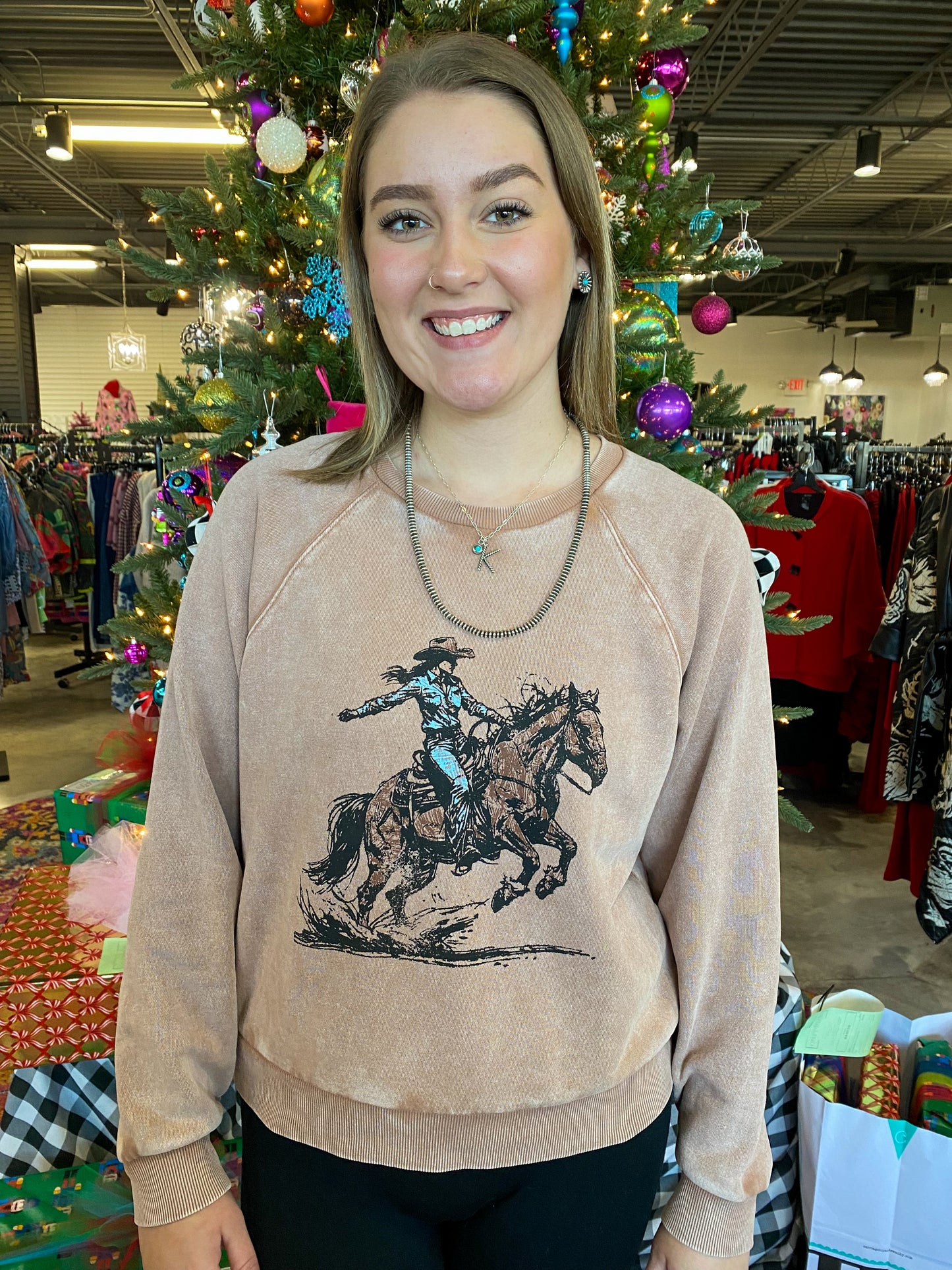 Mocha Cowgirl Graphic Sweater