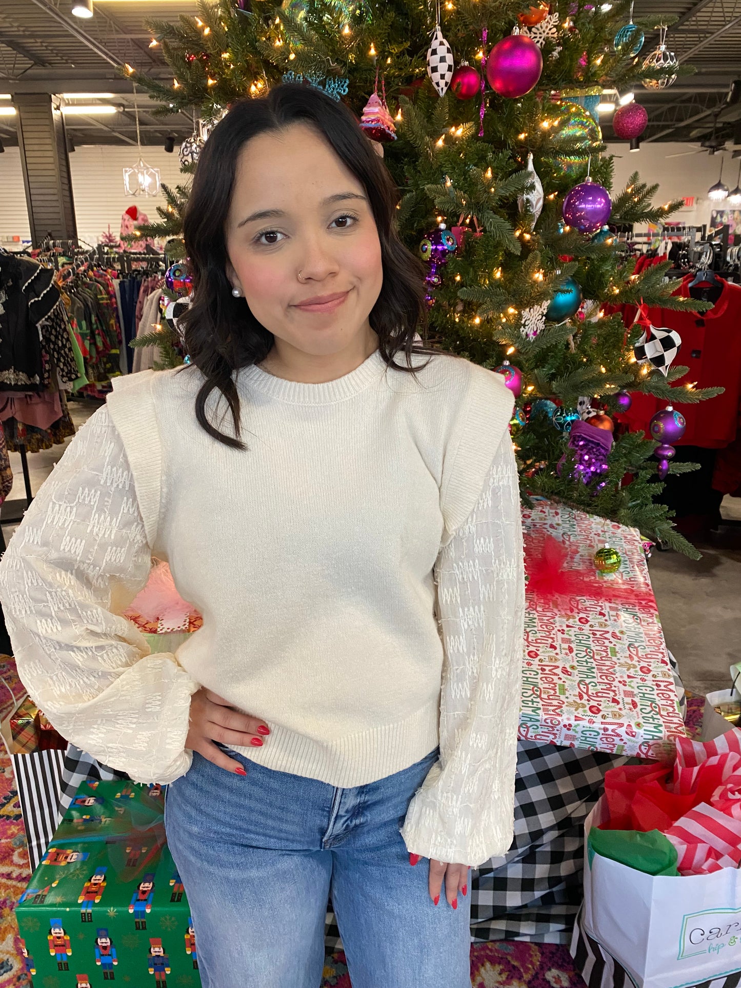 Textured Long Sleeve Knit Sweater