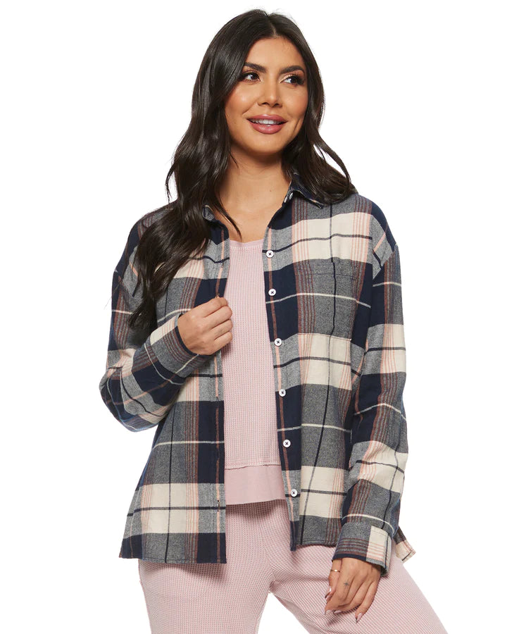 Leah Single Pocket Pink/Navy Flannel