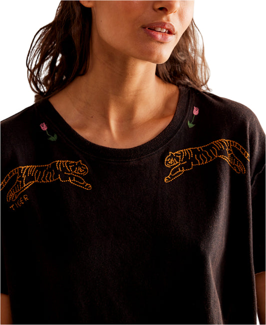Black Go Tiger Embroidered Tee