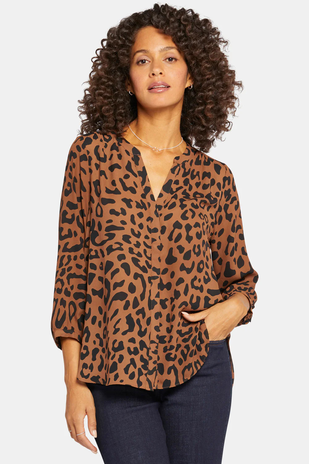 Leopard Pintuck Blouse