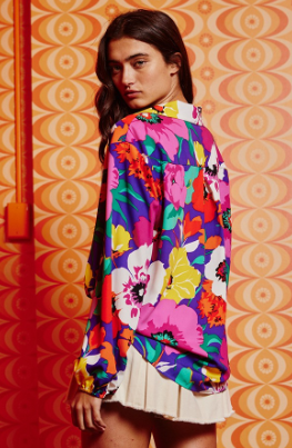 Purple Flower Button Up Top