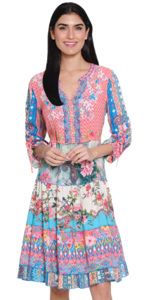 Embroidered Multi Print Dress