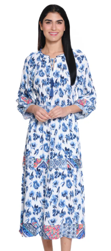 Blue and White Printed Dress