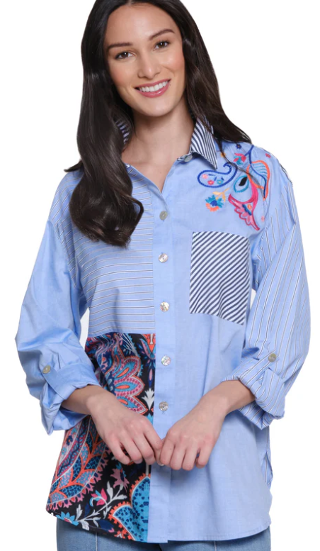 Long Sleeve Strip and Floral Top