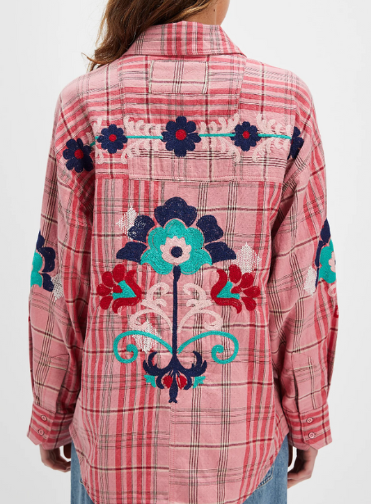 Pink Combo Embroidered Sashiko Shirt