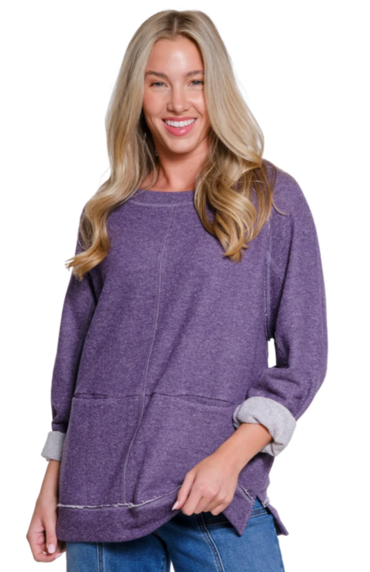 Dark Purple Raglan Sleeve Top