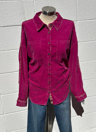 Magenta Corduroy Button Up Top