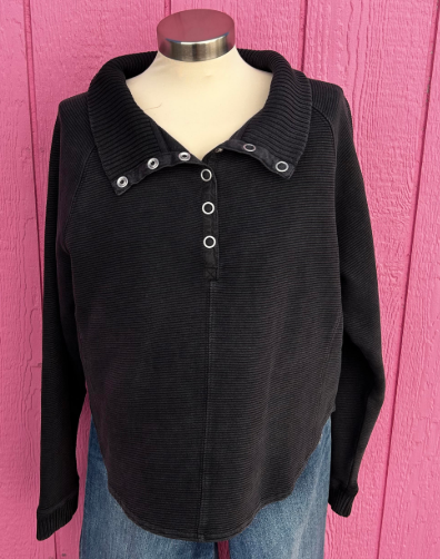 Black Adriana Snap Front Pull Over