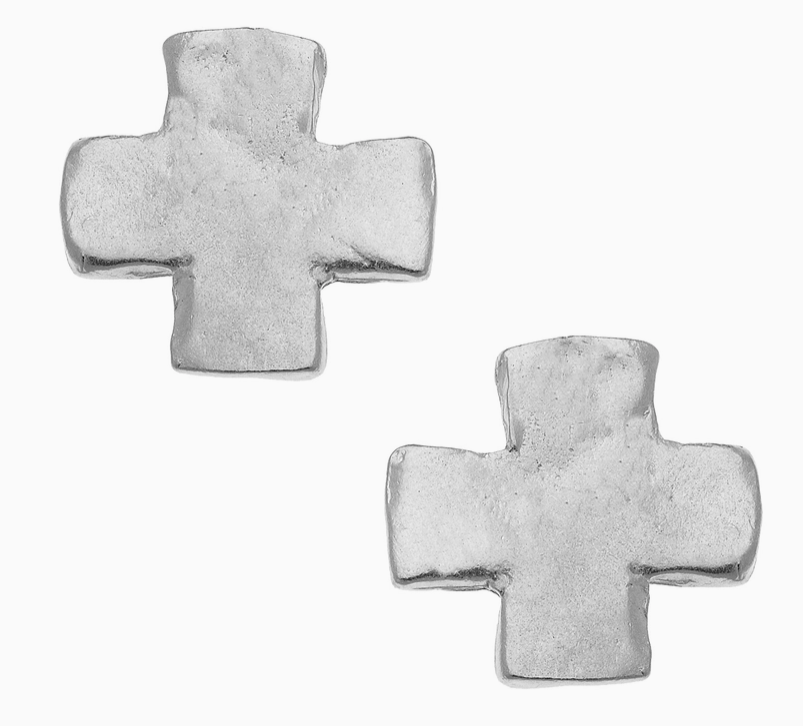 Large Silver Square Cross Studs