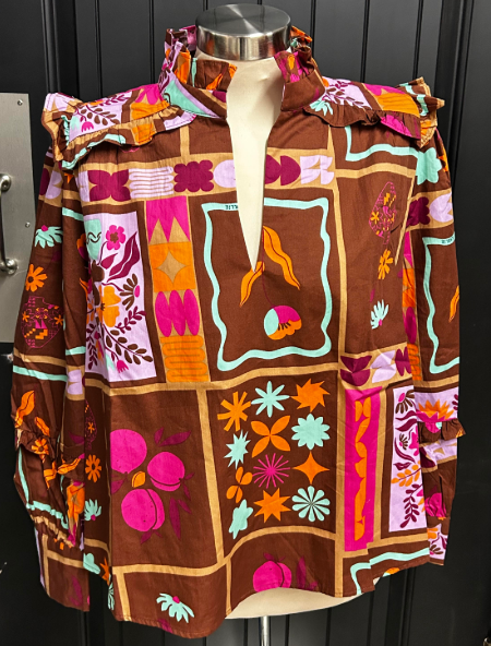 Floral Frame V-neck Ruffle Top