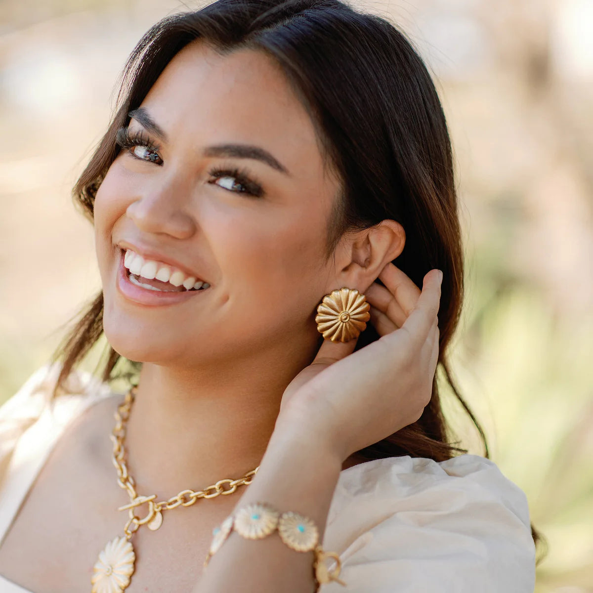 Gold Large Concho Earrings