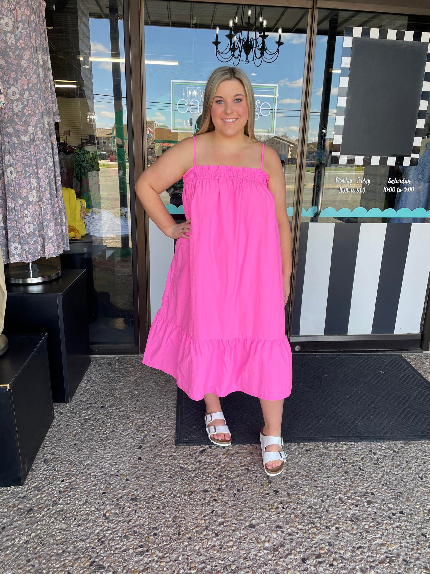 Strap Poplin Midi Dress