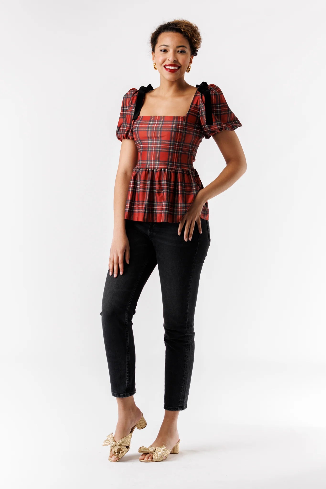 Red plaid store peplum top