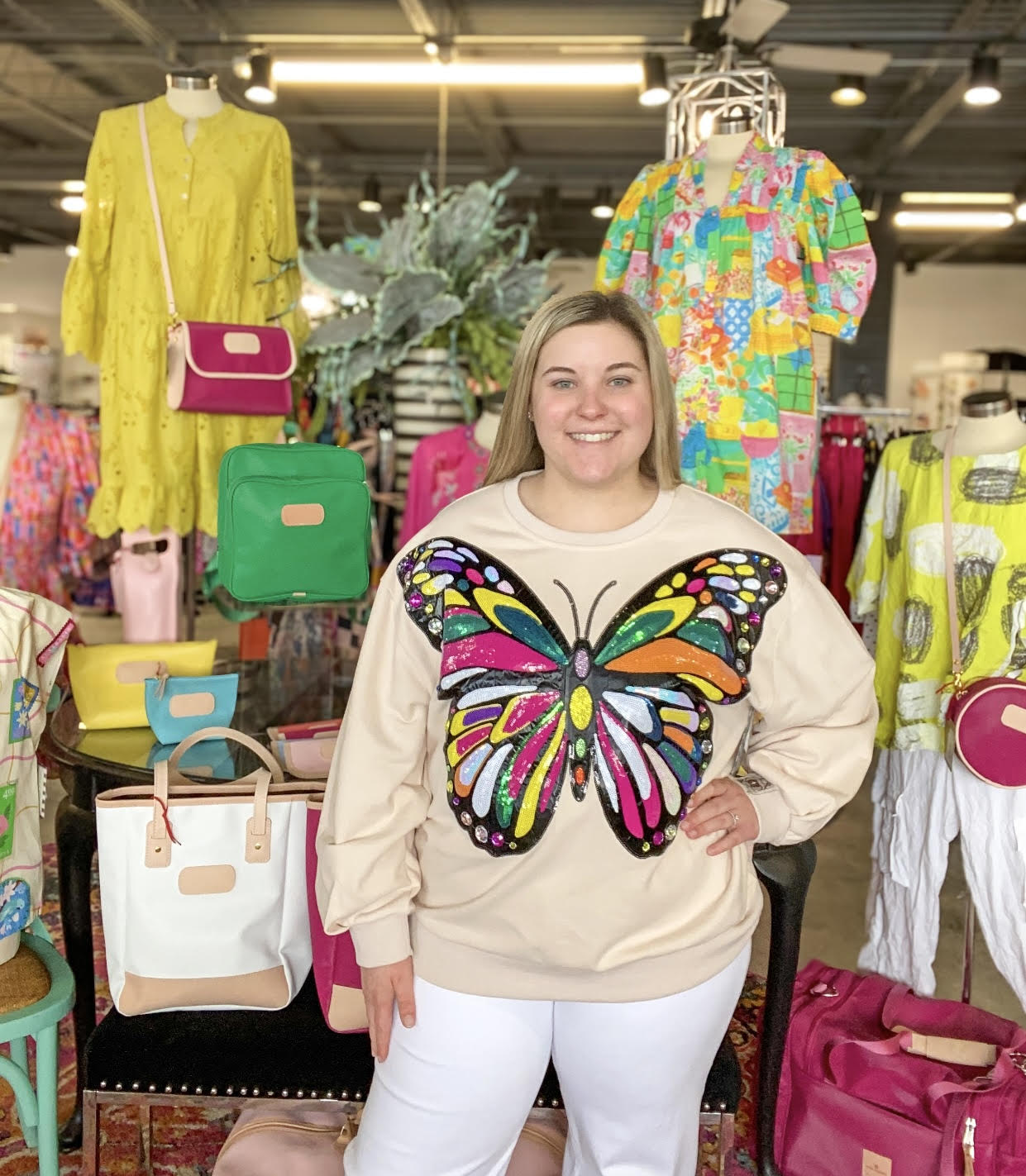 Beige Oversized Multi Butterfly Sweatshirt