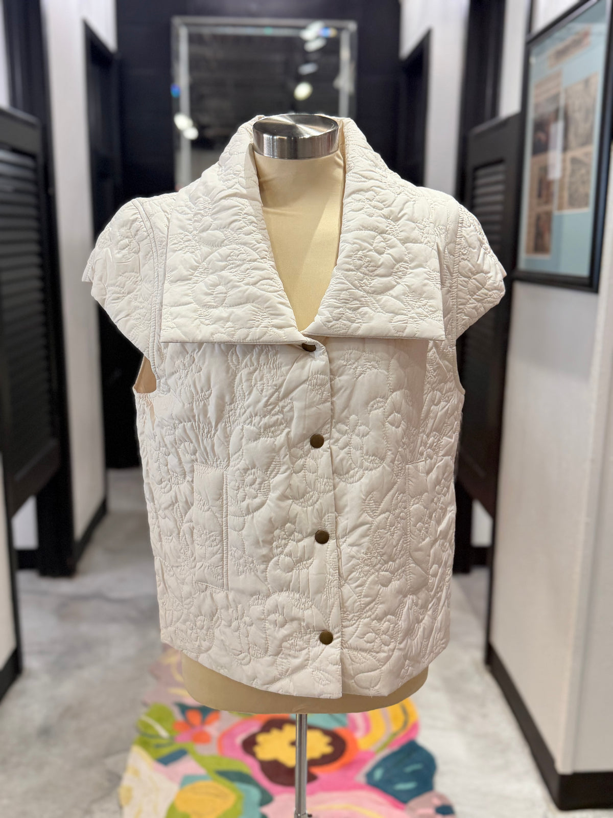 Ivory Embroidered Puff Vest
