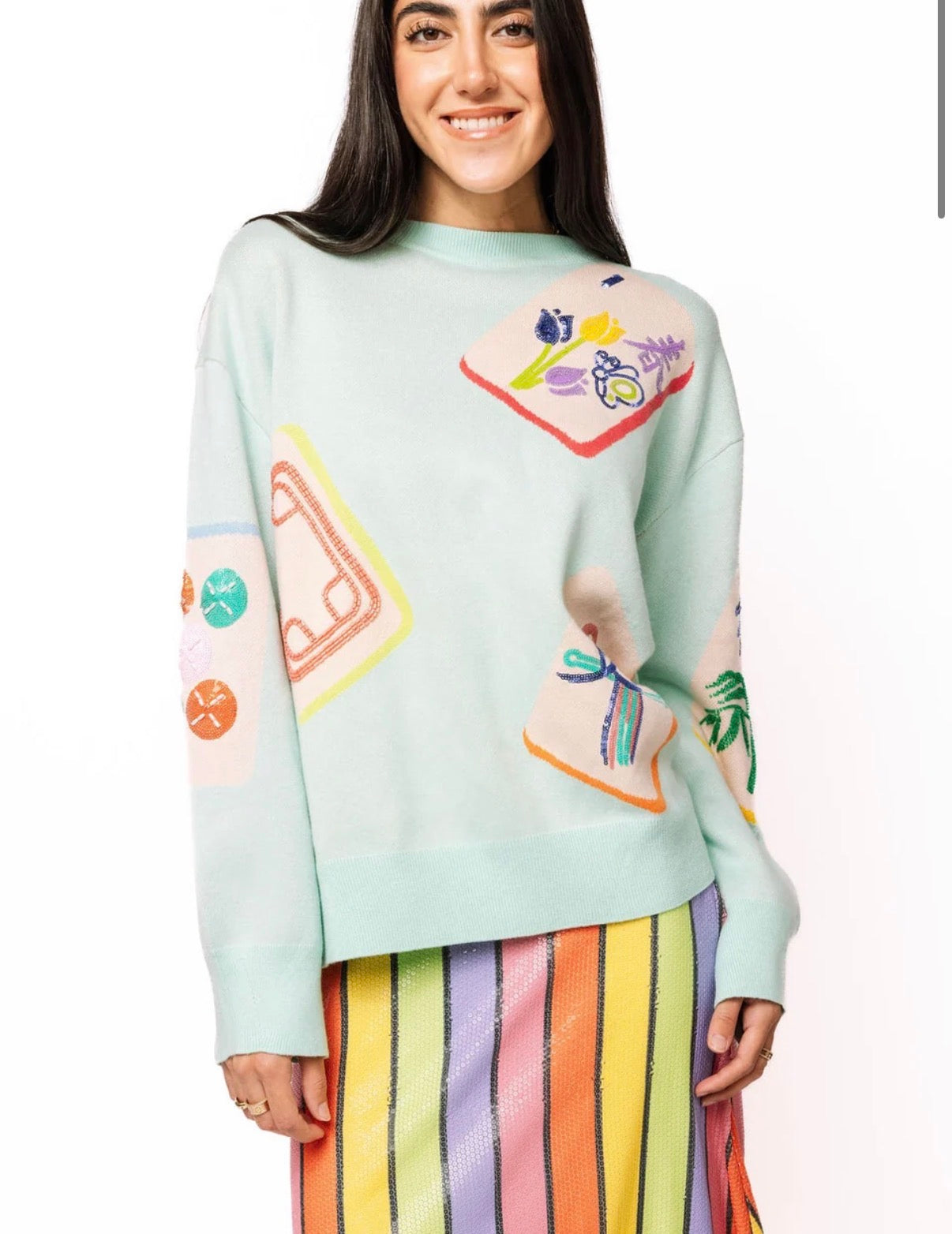 Light Blue Mahjong Tile Sweater