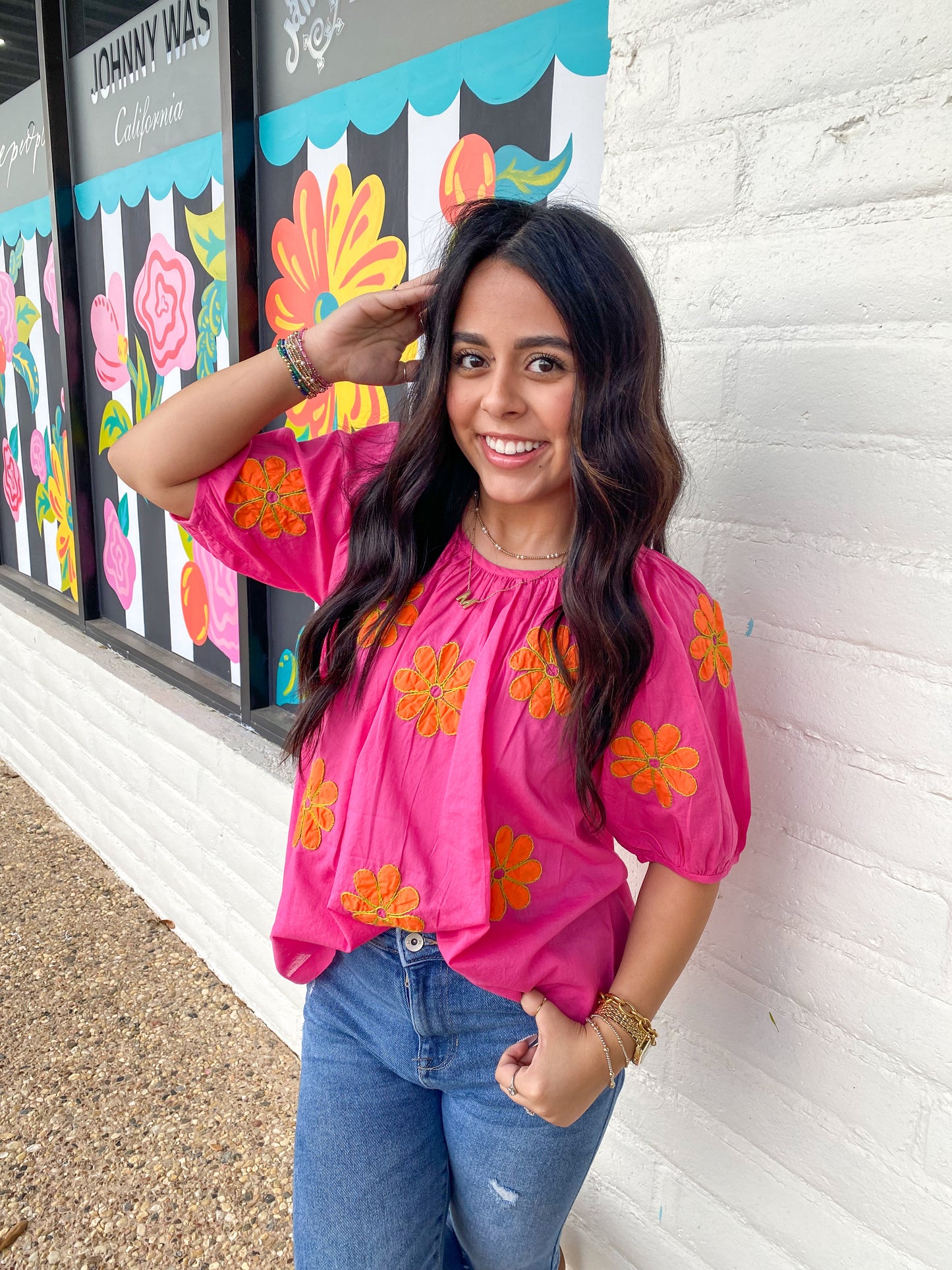 Pink Daisy Applique Top