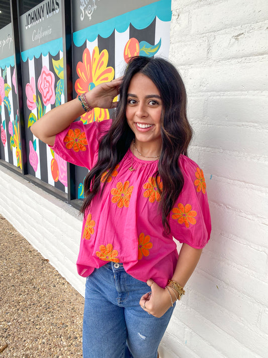 Pink Daisy Applique Top