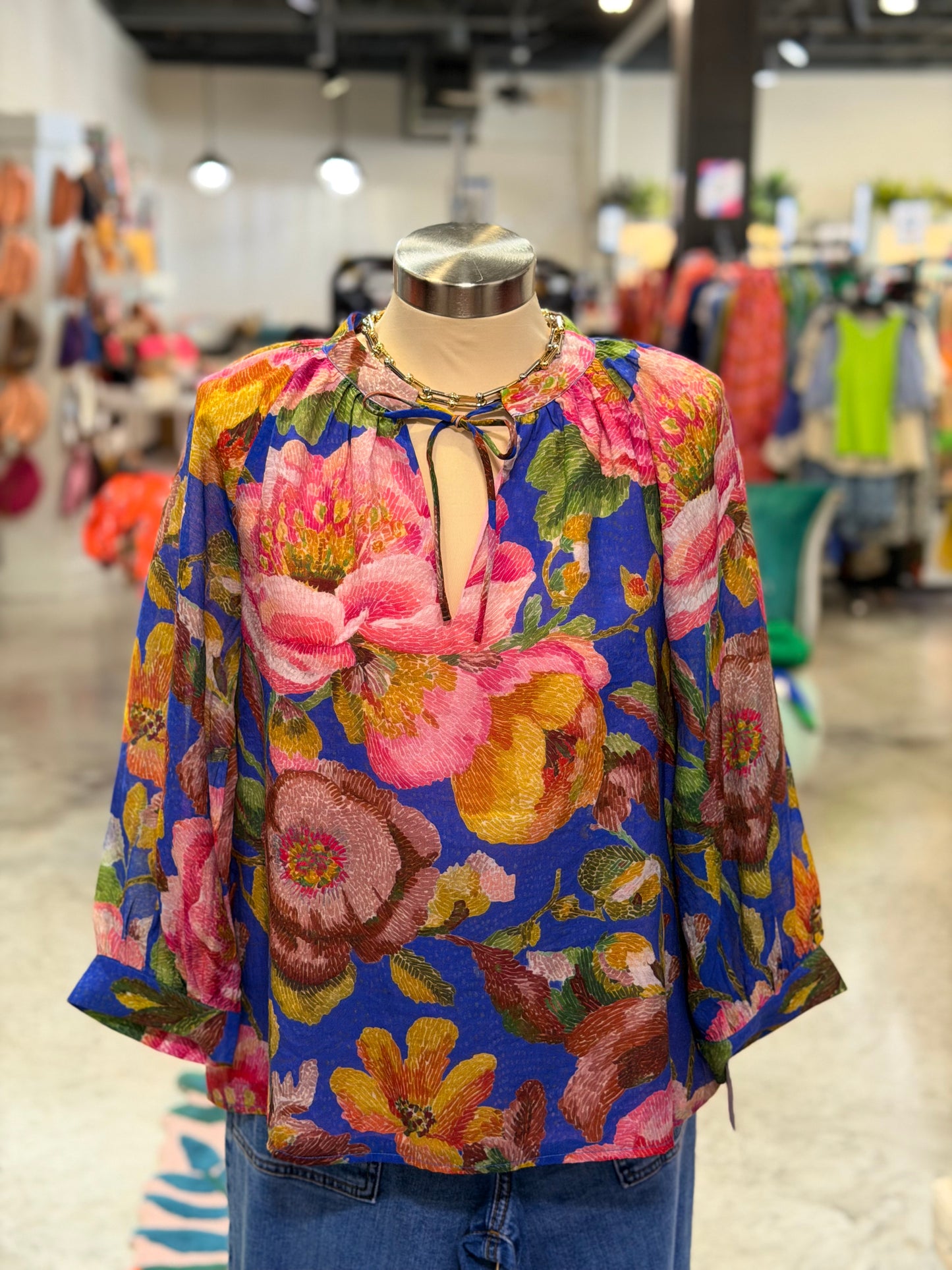 Cobalt Bloom Peasant Top
