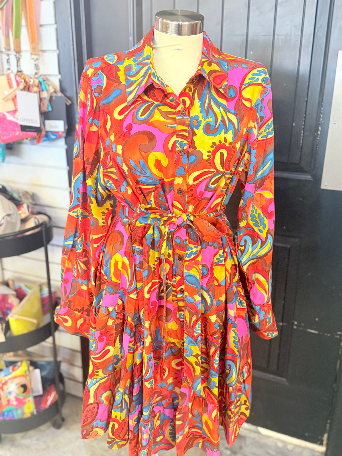 Multicolor Flounce Hem Shirt Dress