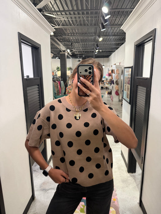Taupe Polka Dot Sweater