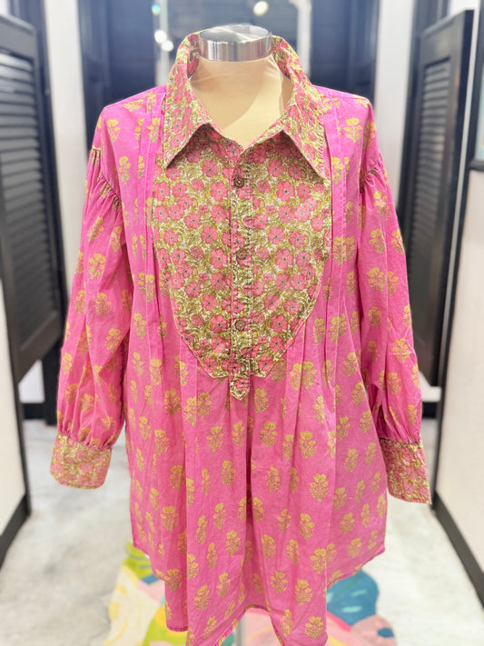 Pink Floral Button Up Blouse