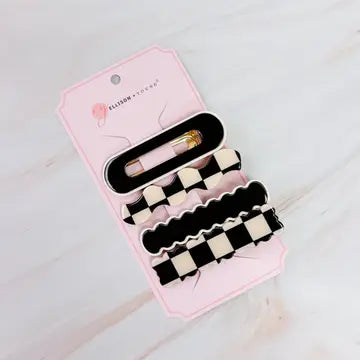 Checkered Wavy Creaseless Hair Clip Set