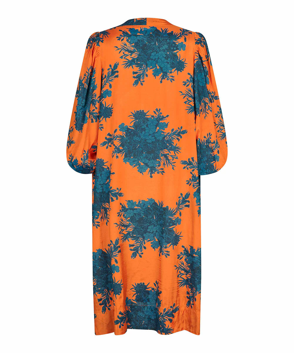 Orange Dress with Blue Floral Pattern