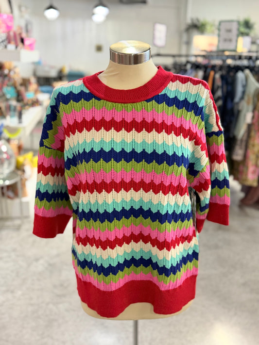 Red Multi Color Striped Sweater