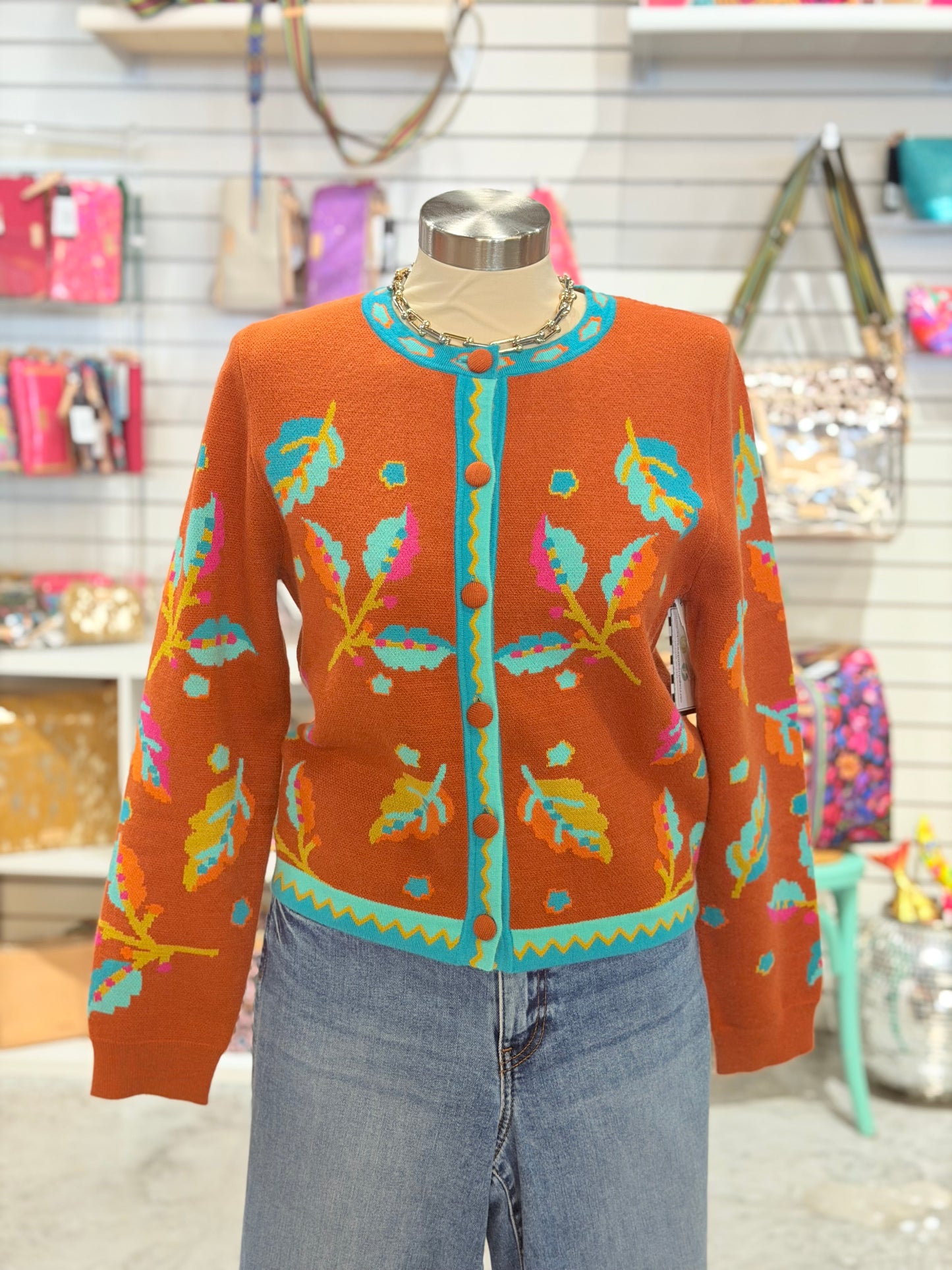 Rust Leaf Print Sweater
