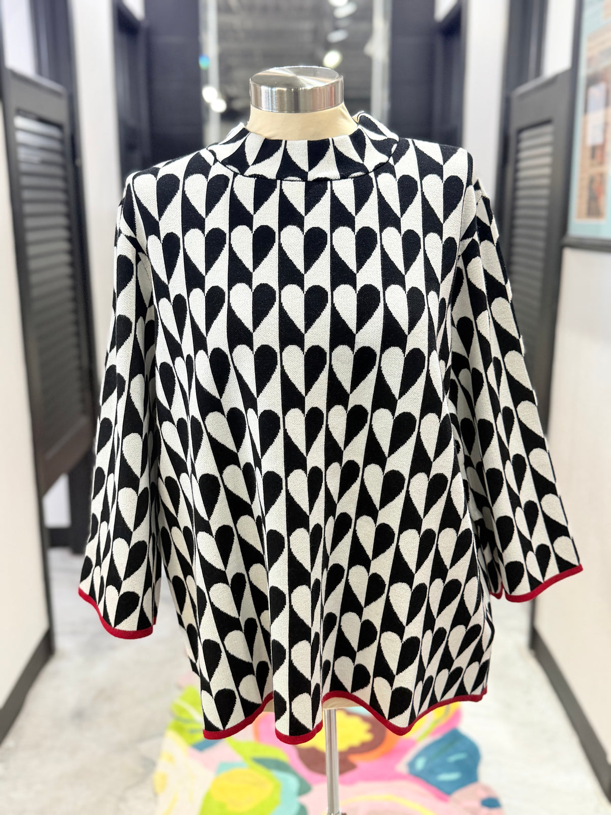 Black & White Heart Mock Neck Sweater