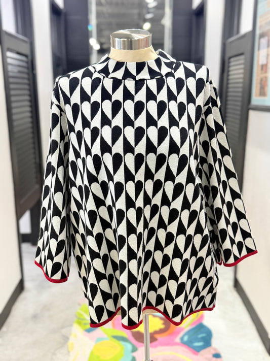 Black & White Heart Mock Neck Sweater