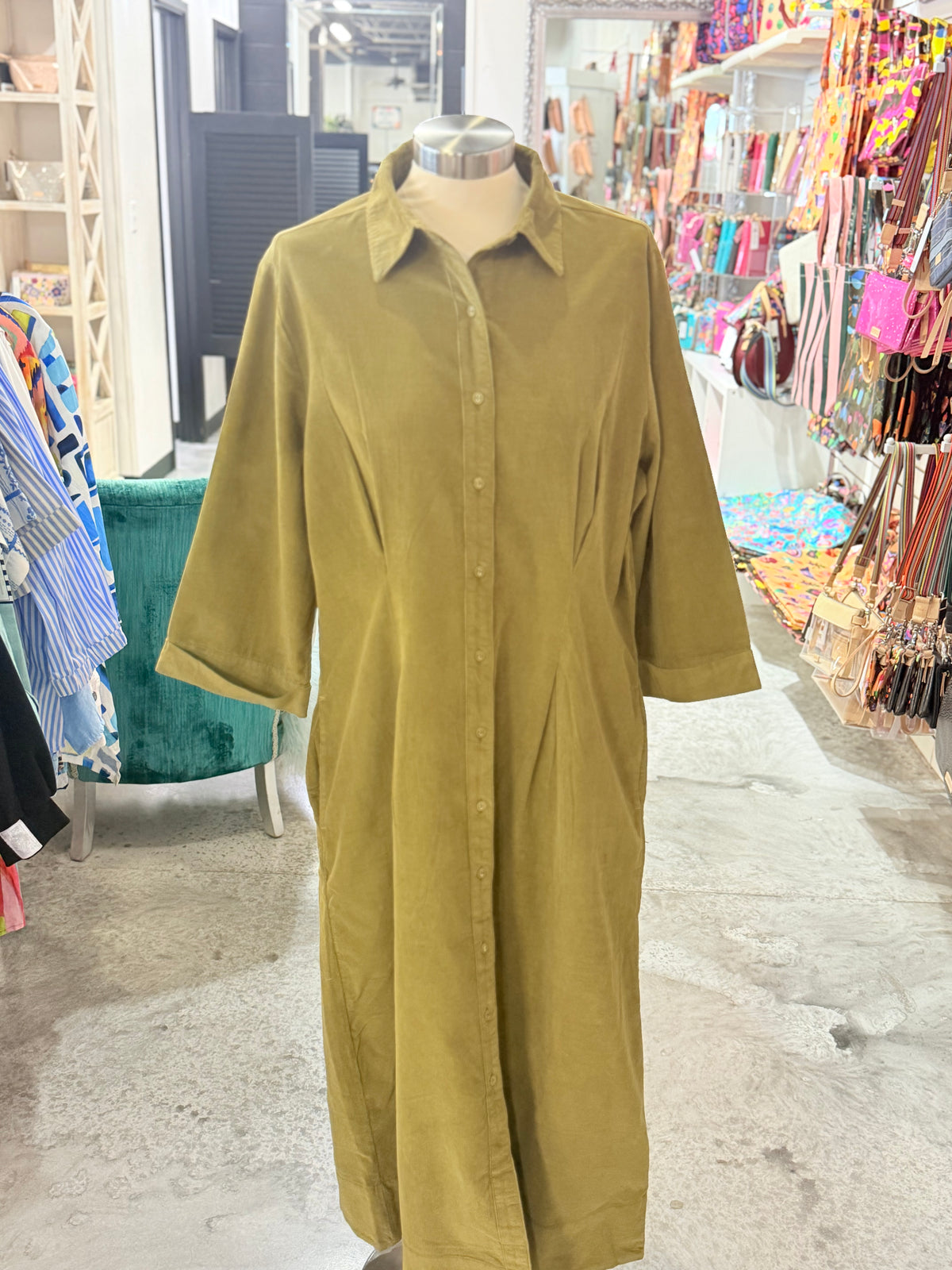 Green Ellie Corded Pleated Dress