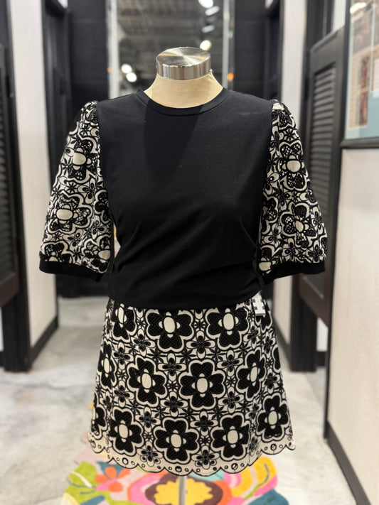 Black Lace Magnolias Mini Skirt