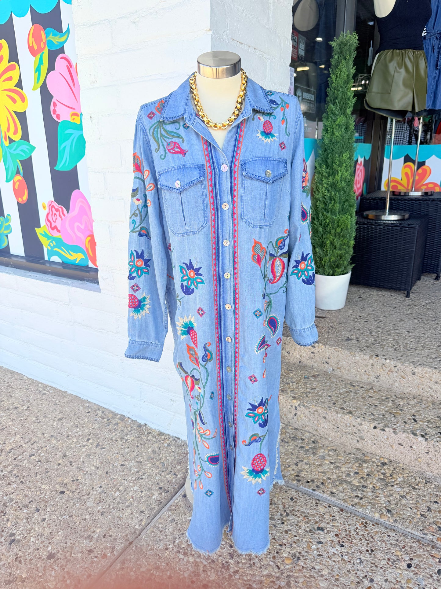 Denim Embroidered Dress