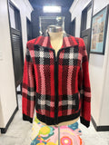 Red & Black Plaid Zip Up Sweater