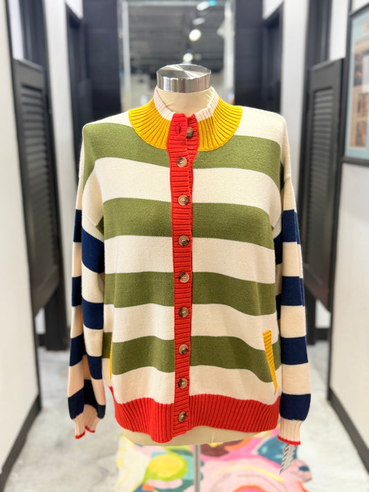 Multicolor Striped Button Up Cardigan