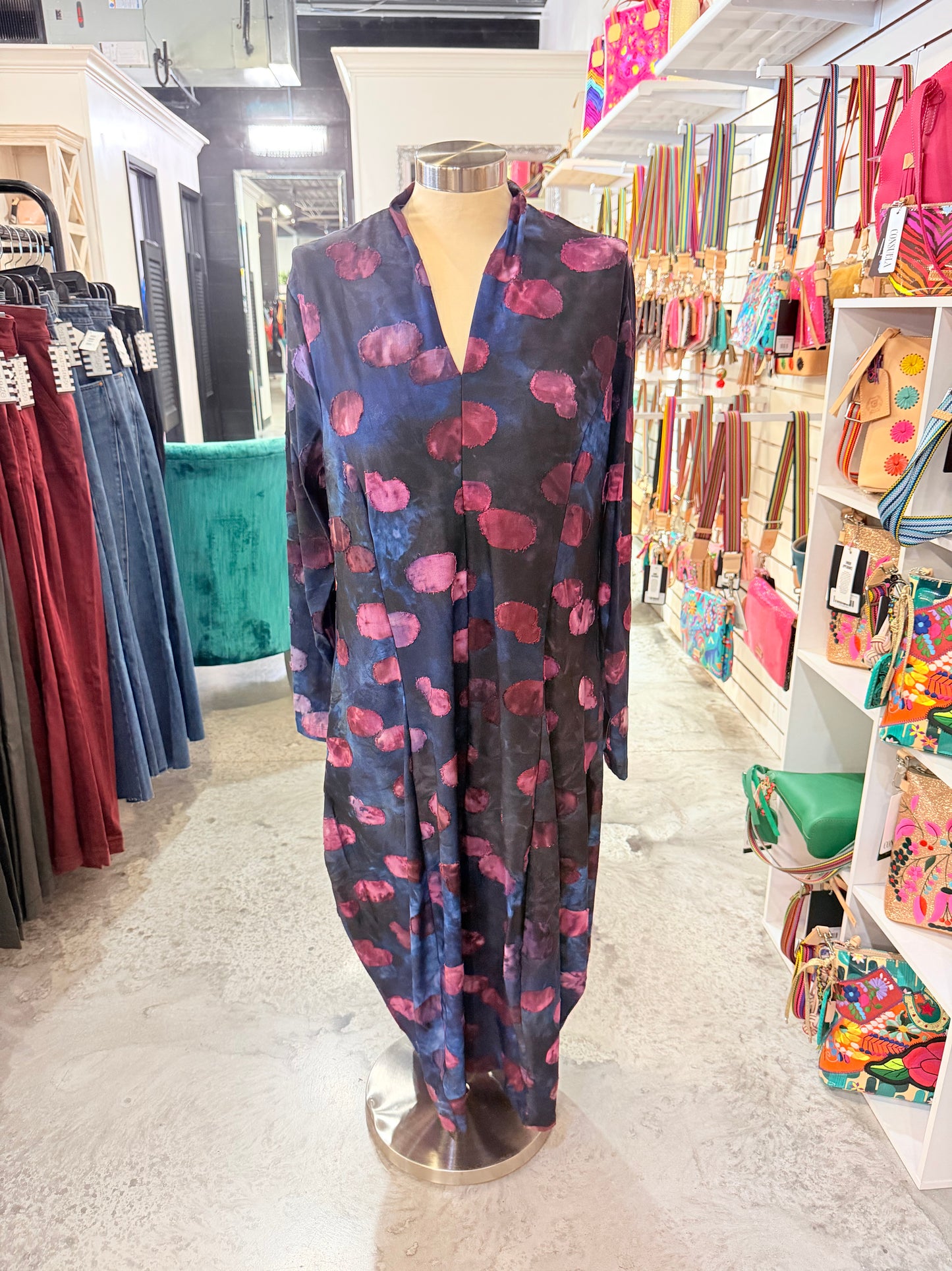 Midnight Polka Dot VNeck Dress