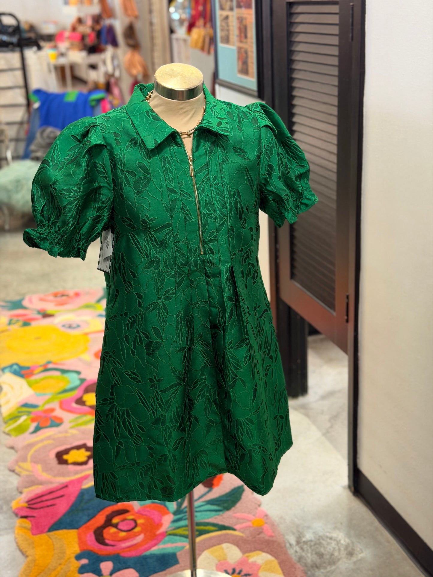 Emerald Stitch Brocade Dress