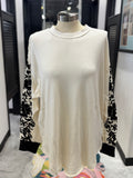 Dust Flora with Black Design Sleeves Top