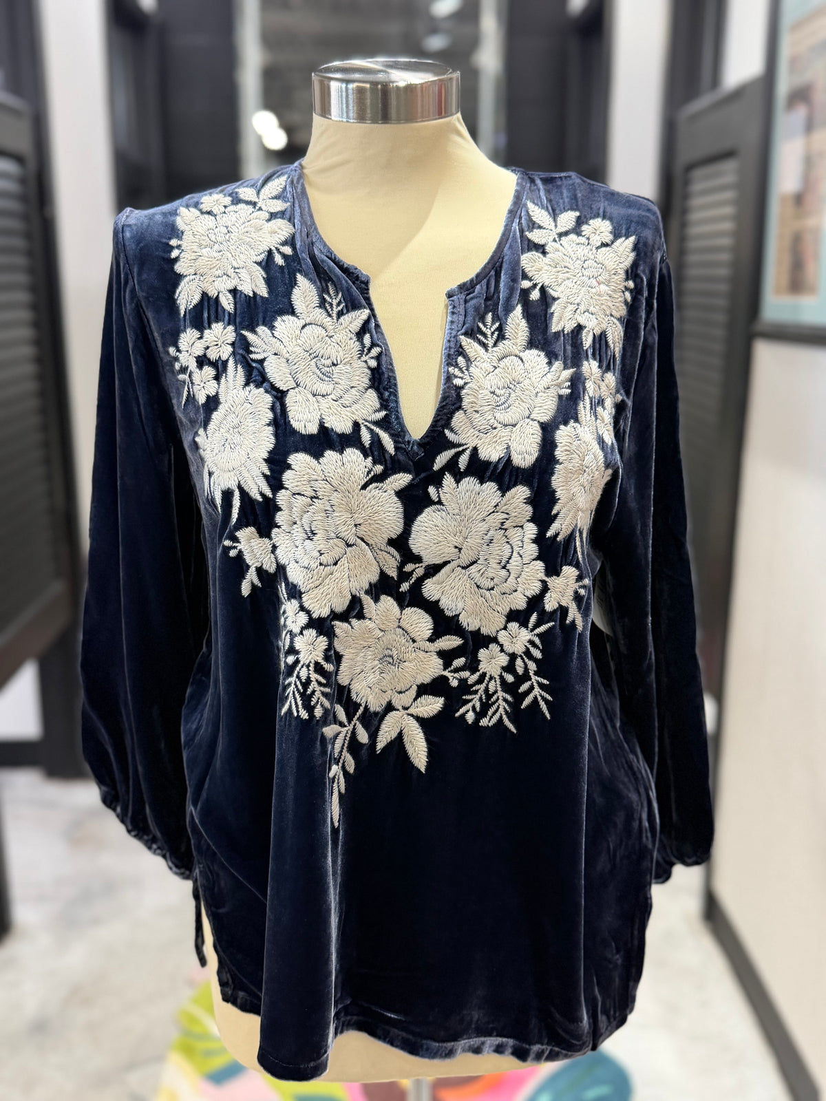 Olenna Split Neck Velvet Top