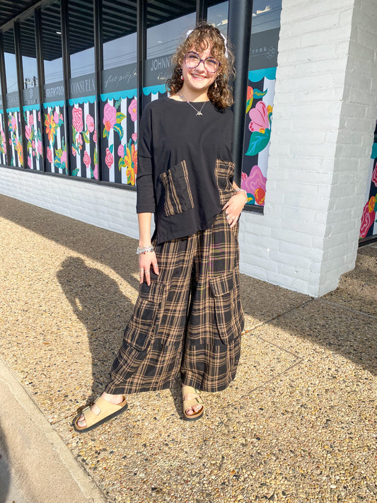 Black Brown Check Wide Leg Pant