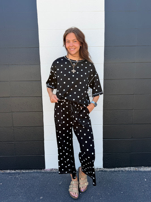 Black/White Polka Dot Pant Set