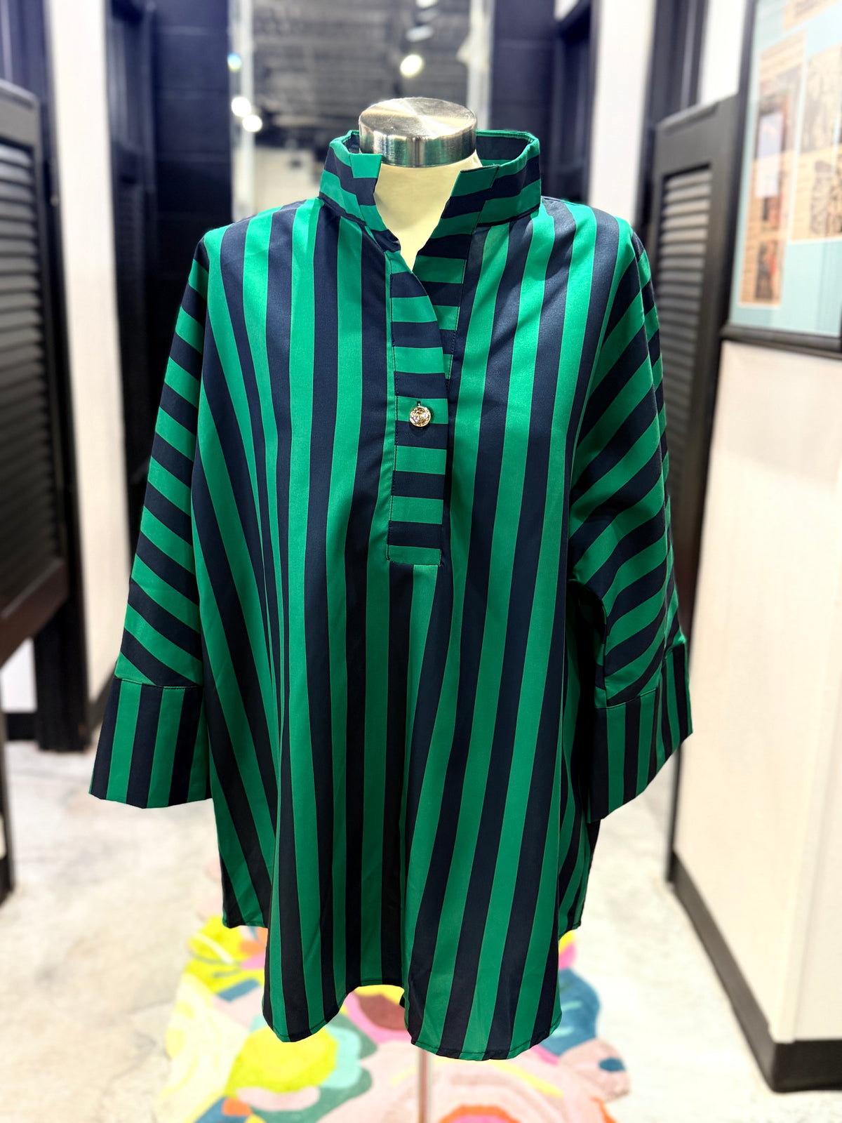 Green/Navy Striped Top