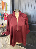 Burgundy Zip Up Silky Top