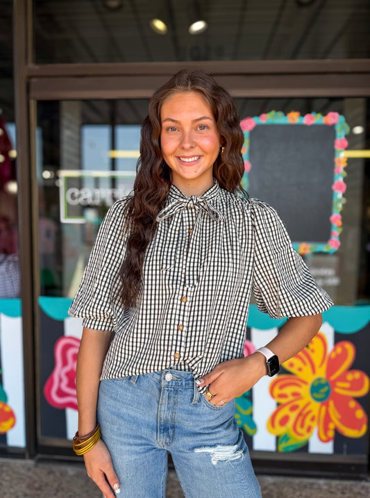 Black/White Gingham Top